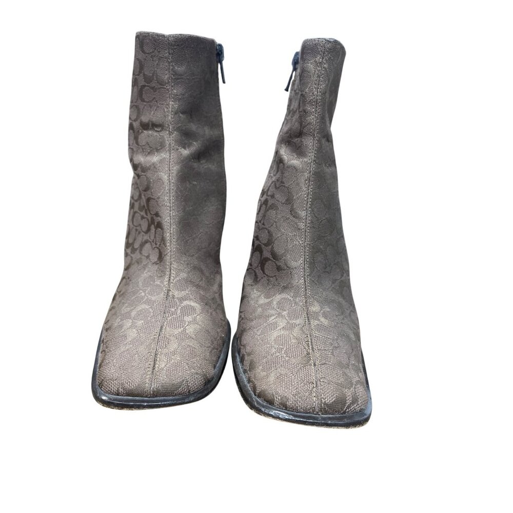 Coach Brianna womans 3" block heel canvas monogram ankle boots sz 7.5B SKU 9824 - Picture 14 of 16